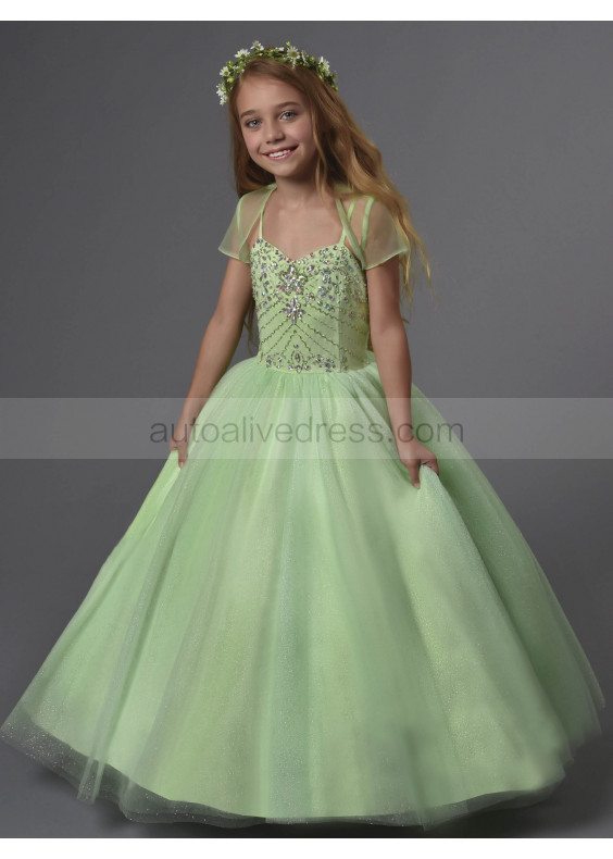 Beaded Shimmering Tulle Wedding Flower Girl Dress With Jacket